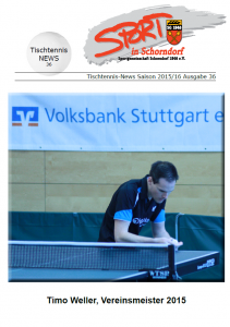SG Schorndorf Tischtennis Heft 36 Titelblatt